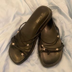 Black Sandler size 10 leather with rhinestone